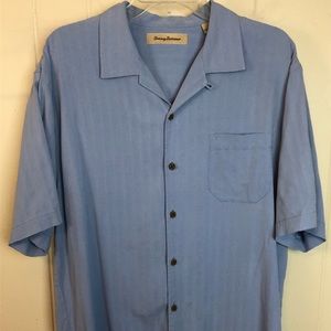 Tommy Bahama Shortsleeve Buttondown Silk Shirt Tropical Sz L  Stone Blue Large